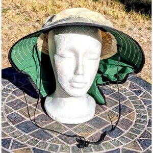 Sunday Afternoons USA Made Hat Large Beige Sun Protection Wide Brim Neck w/Strap